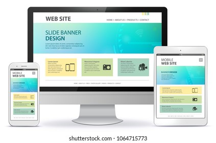 Responsive Web Site Design With Computer Monitor, Tablet Computer and Mobile Phone Screen
