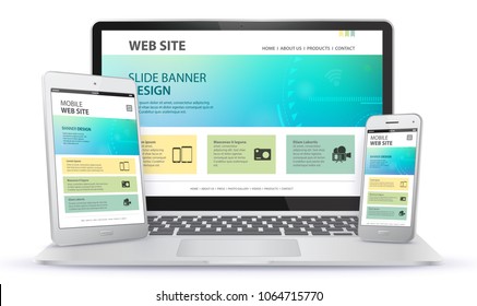 Responsive Web Site Design With Laptop, Tablet Computer and Mobile Phone Screen
