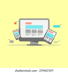 Responsive web site, gadgets, vector desktop,smart phone, tablet, soft color background