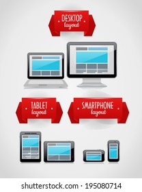 Responsive webdesign technology witn 3d ribbons and devices