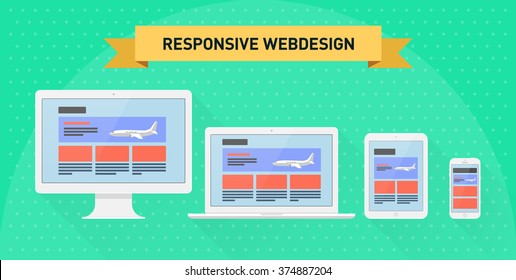 responsive webdesign white computer, laptop, tablet, smartphone in flat design SET