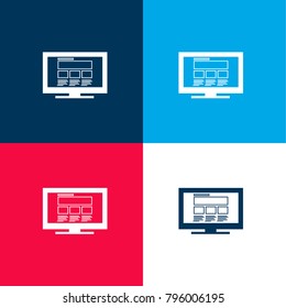 Responsive website design on monitor screen four color material and minimal icon logo set in red and blue