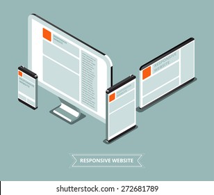 Responsive website with different device. Good view for different devices. Vector illustration