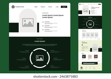 Responsive Website Landing Page UI Design isoliert auf grünem Hintergrund - Vektorillustration