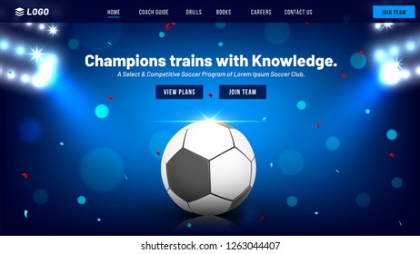 Responsive website template or landing page for Football Championship concept.