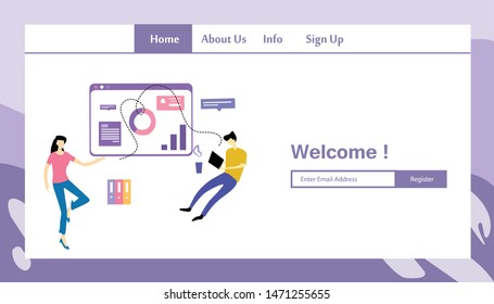 Responsive Website Template Landing Page With Graph Design Vector Illustration