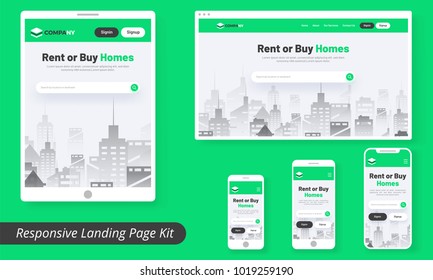 Responsive Website UI für Online-Miete oder kaufen Häuser Vorlagen.