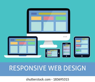 Responsive websites design for computers tablets and mobile phones concept icon vector illustration