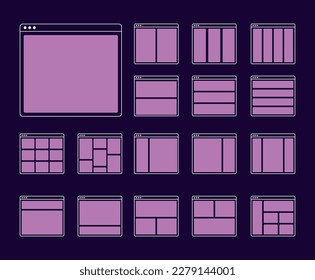 Responsive wed design grids to help coders and designers.Website breakpoint wireframes vector illustration. Column Grid Web Screen Display Template Computer