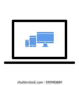 Responsive_Design_Devices icon - Flat design, glyph style icon - Colored enclosed in a computer