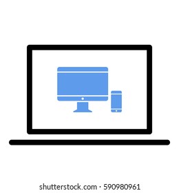 Responsive_Design_Devices icon - Flat design, glyph style icon - Colored enclosed in a computer