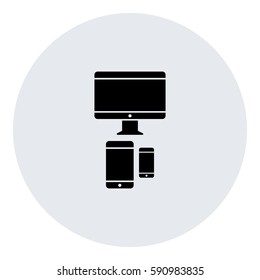 Responsive_Design_Devices icon - Flat design, glyph style icon - Black enclosed in a circle