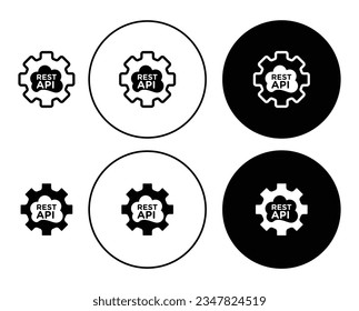 rest api vector icon set. software data API configuration symbol in black color. connect development service API icons.
