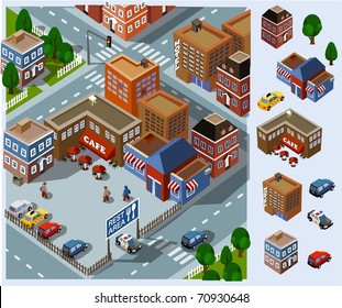 Rest Area and Cafe. Set of very detailed isometric vector