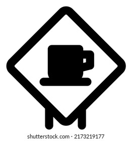 Rest area with coffee cup logotype in a triangular shape