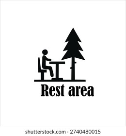 Rest Area Icon Vector Illustration – Highway Service Area Symbol in Black and White