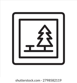 Rest area sign, linear icon. Roadside stop, picnic spot, or highway break. Line with editable stroke.