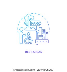 Rest areas blue gradient concept icon. Wheelchair accessible. People with disabilities. Mobility aids. Outdoor recreation abstract idea thin line illustration. Isolated outline drawing
