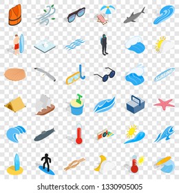 Rest in beach icons set. Isometric style of 36 rest in beach vector icons for web for any design
