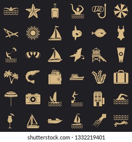 Rest in beach icons set. Simple style of 36 rest in beach vector icons for web for any design