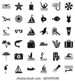 Rest in beach icons set. Simple style of 36 rest in beach vector icons for web isolated on white background