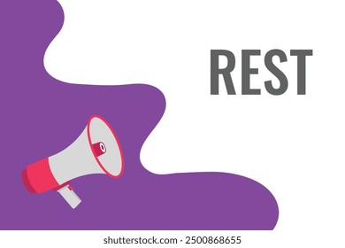 rest button, banner, label, template for website. rest text with colorful megaphone icon
