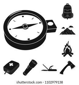Rest in the camping black icons in set collection for design. Camping and equipment vector symbol stock web illustration.