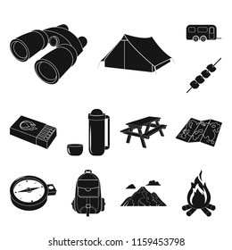 Rest in the camping black icons in set collection for design. Camping and equipment vector symbol stock web illustration.