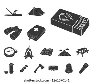 Rest in the camping black icons in set collection for design. Camping and equipment vector symbol stock web illustration.