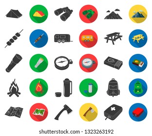 Rest in the camping black,flat icons in set collection for design. Camping and equipment vector symbol stock web illustration.