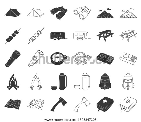 Rest in the camping black,outline icons in\
set collection for design. Camping and equipment vector symbol\
stock web illustration.