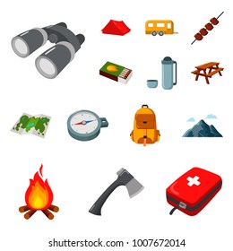Rest in the camping cartoon icons in set collection for design. Camping and equipment vector symbol stock web illustration.