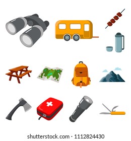 Rest in the camping cartoon icons in set collection for design. Camping and equipment vector symbol stock web illustration.