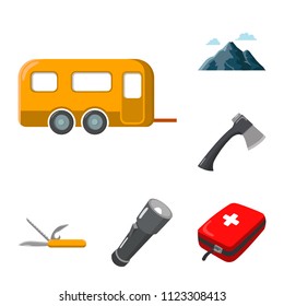 Rest in the camping cartoon icons in set collection for design. Camping and equipment vector symbol stock web illustration.
