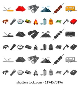 Rest in the camping cartoon icons in set collection for design. Camping and equipment vector symbol stock web illustration.