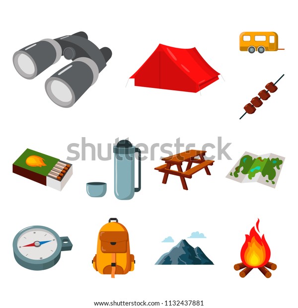Rest\
in the camping cartoon icons in set collection for design. Camping\
and equipment vector symbol stock web\
illustration.
