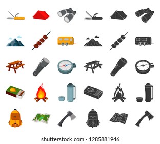 Rest in the camping cartoon,black icons in set collection for design. Camping and equipment vector symbol stock web illustration.