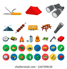 Rest in the camping cartoon,flat icons in set collection for design. Camping and equipment vector symbol stock web illustration.