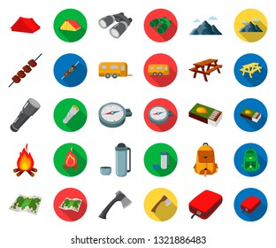 Rest in the camping cartoon,flat icons in set collection for design. Camping and equipment vector symbol stock web illustration.