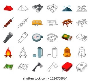 Rest in the camping cartoon,outline icons in set collection for design. Camping and equipment vector symbol stock web illustration.