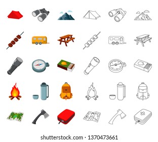 Rest in the camping cartoon,outline icons in set collection for design. Camping and equipment vector symbol stock web illustration.