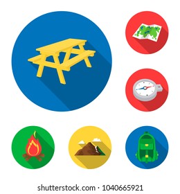 Rest in the camping flat icons in set collection for design. Camping and equipment vector symbol stock web illustration.