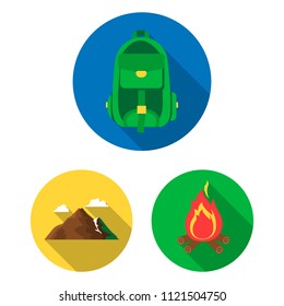 Rest in the camping flat icons in set collection for design. Camping and equipment vector symbol stock web illustration.