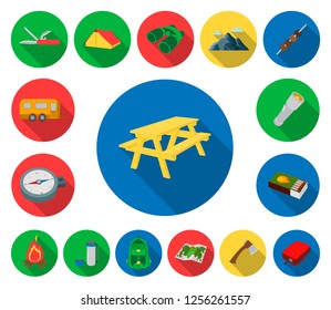 Rest in the camping flat icons in set collection for design. Camping and equipment vector symbol stock web illustration.