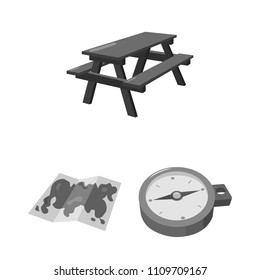 Rest in the camping monochrome icons in set collection for design. Camping and equipment vector symbol stock web illustration.