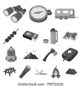 Rest in the camping monochrome icons in set collection for design. Camping and equipment vector symbol stock web illustration.