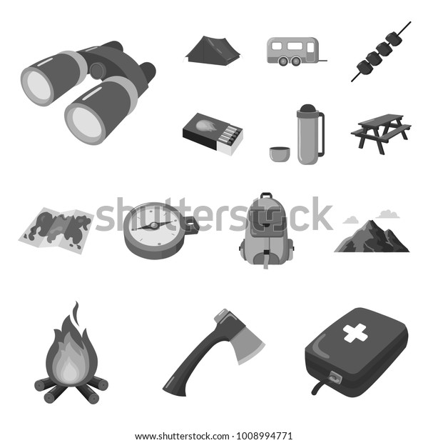 Rest in the camping monochrome icons in set
collection for design. Camping and equipment vector symbol stock
web illustration.