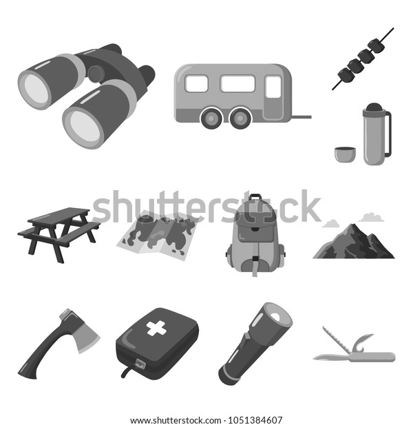 Rest in the camping monochrome icons in set\
collection for design. Camping and equipment vector symbol stock\
web illustration.