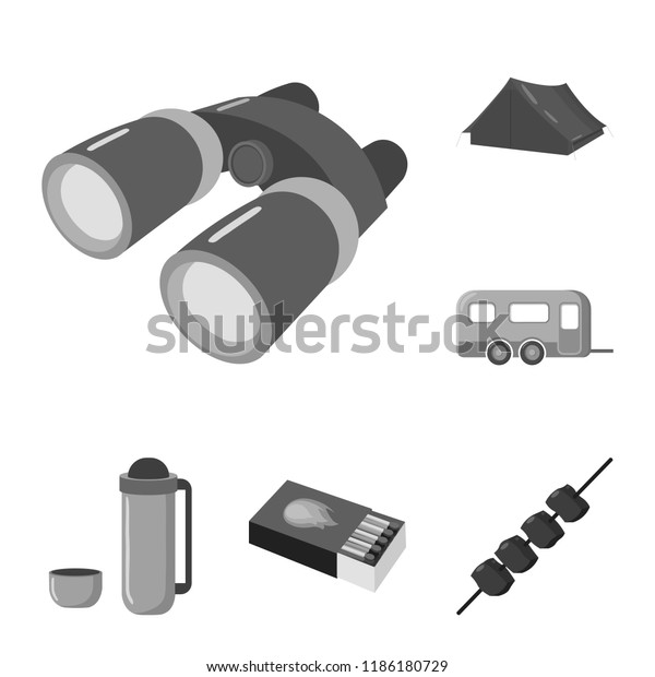 Rest in the camping monochrome icons in set\
collection for design. Camping and equipment vector symbol stock\
web illustration.