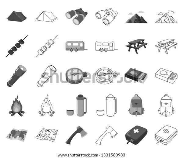 Rest in the camping monochrome,outline\
icons in set collection for design. Camping and equipment vector\
symbol stock web\
illustration.